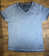 Diesel Grey V-Neck T-Shirt Mens Large Faded Washed Cotton Minimal Designer Casua