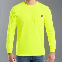 NEW Wrangler Workwear Men’s Hi-Vis Yellow Long Sleeve Pocket T-Shirt Size XL