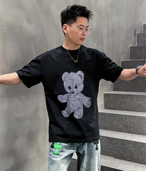New Men Luxury Diamond Bear Rhinestones Fashion T-Shirt High Quality