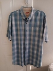 Wrangler Men Blue Plaid Button Down Shirt XL