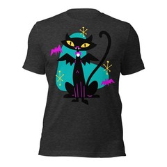 Vampire Black Cat w/ Bat Wings Unisex T-Shirt Retro Atomic Age Mid Century Cool