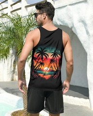 Mens Beach Tank Tops Fashion Graphic Quick Dry Sleeveless Shirt for Beach