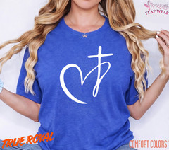 Unisex Minimalist Heart Cross T-Shirt, Men T shirt,Women T shirt Gift Religio