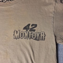 Vintage Juan Pablo Montoya Racing T-Shirt Fastest On The Track NASCAR Tan Medium