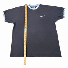 Vintage 90s Nike Embroidered Swoosh Logo Ringer T-Shirt Mens Large two Tone Blue