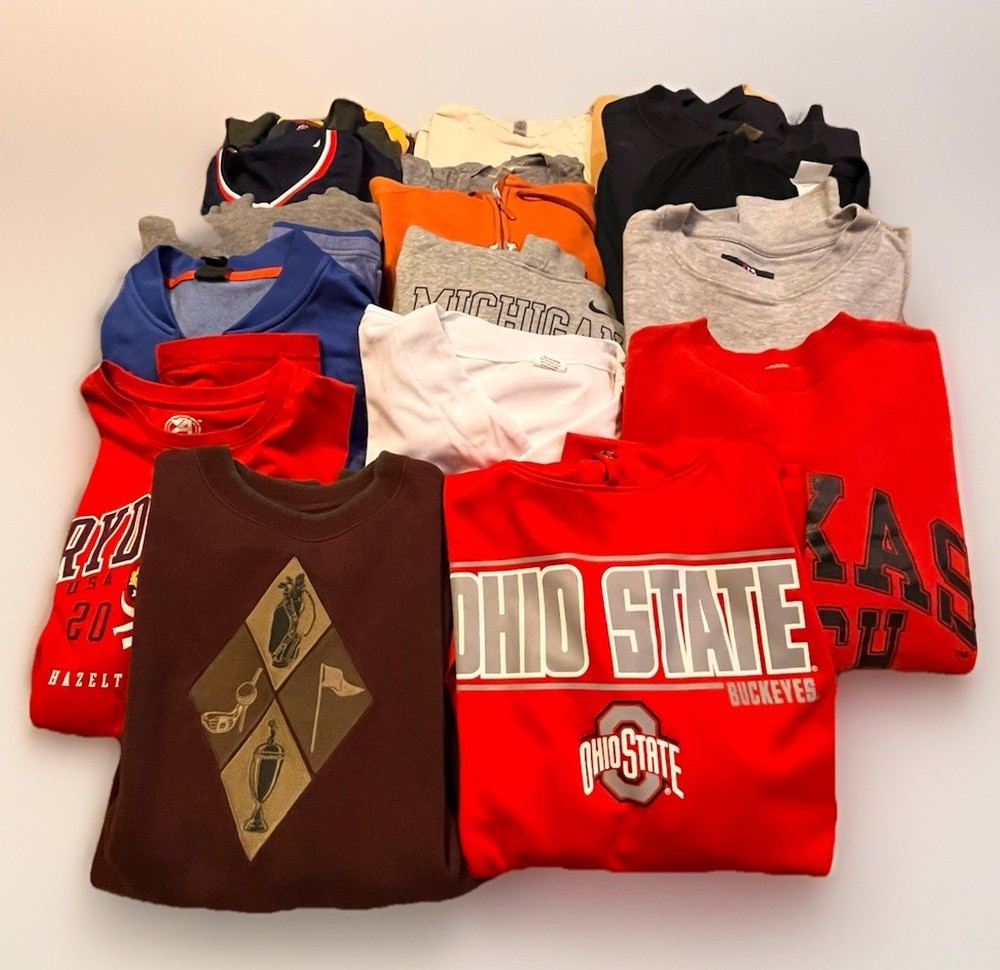 Bundle Of 17 Sports & College Shirts – Various Sizes, Brands, Types