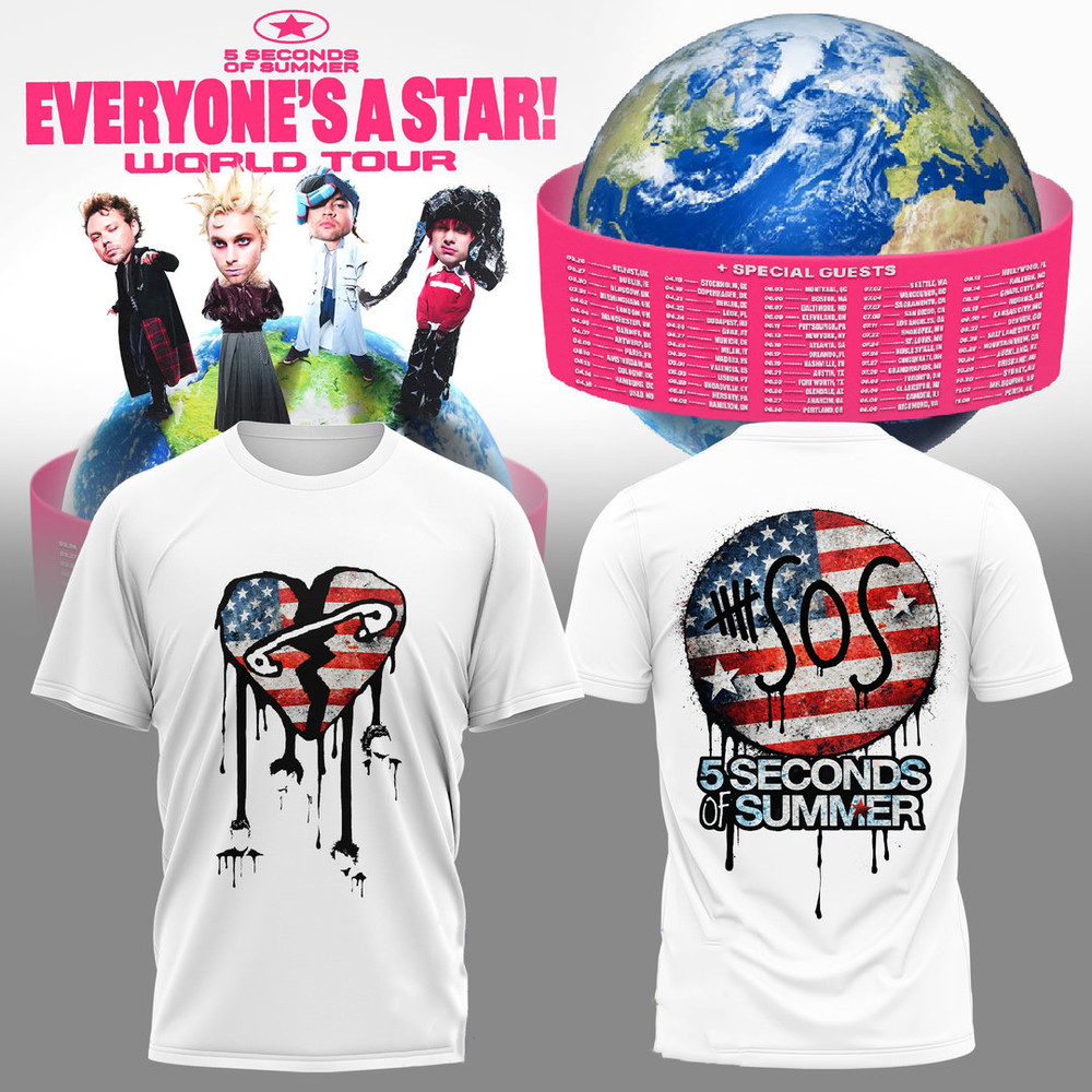 5 Seconds of Summer Everyone’s a Star Tour 2026 Cotton Men 2-Sided Shirt 1P1454