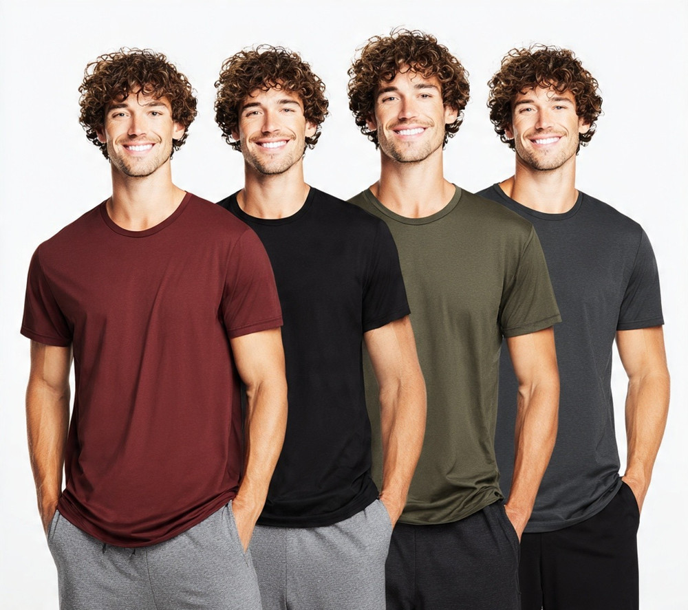 4 Pack Mens Premium Crewneck T Shirts Multi Color Polyester Blend Athletic Tees
