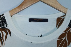 Louis Vuitton Men’s Large White Blue Short Sleeve Leaf Print Cotton T-Shirt