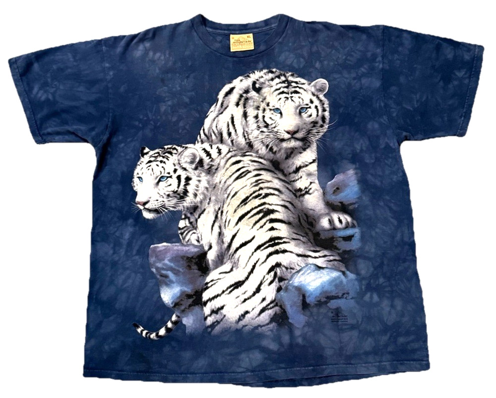 Vintage 2002 The Mountain White Tiger T Shirt USA Tie Dye Nature Tee XL