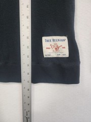 True Religion Thermal Shirt Mens M Black Horseshoe Logo Waffle Knit Henley Neck