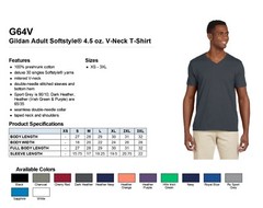 Gildan Mens T-Shirt V-Neck Short Sleeve 4.5 oz SoftStyle Tee G64V