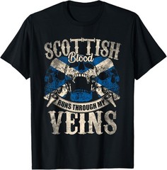 Scottish Blood Runs Through My Veins – Scottish Flag with Skulls T-Shirt