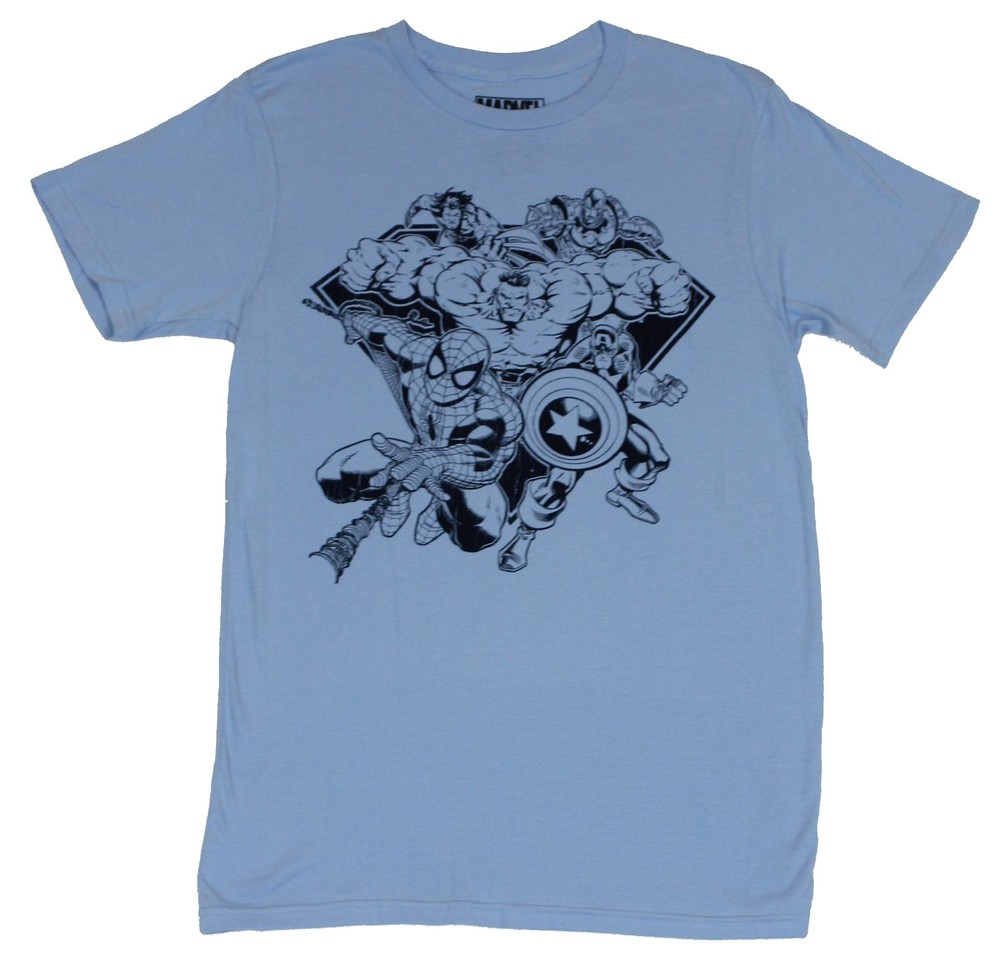 Marvel Comics Mens T-Shirt – Charging 90’s Era Single Color sketch Image