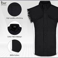MEN’S SLEEVELESS DENIM SHIRTS – 2-TONE – WITH VERTICAL REFLECTIVE SAFETY LINING