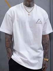 Men’s 100% Cotton T-Shirt Geometric Print Relaxed Wide Fit Casual Summer Top XXL