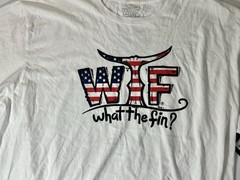NWT What The Fin Shirt Mens XXL White American Flag Whale Patriotic Fishing Tee