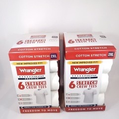 Wrangler Men Undershirts White Crew Neck Cotton Stretch Size 2XL Lot of 2 Packs