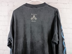 Vintage Archaic Smile Blue Flames Black Long Sleeve T-shirt Made In USA, Sz. XL