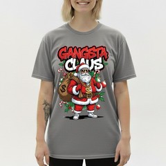 Gangsta Claus T-Shirt Graffiti Hip Hop Santa Christmas Money Bag Bling Tee