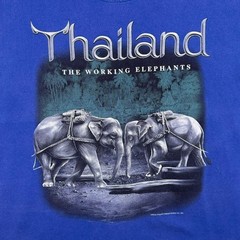 Early 00’s Joligolf Thailand Elephants Animal Tourist Graphic Blue T-Shirt Large