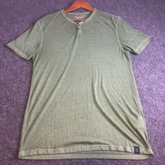 Lucky Brand Venice Burnout Shirt Mens Medium Irish Green Henley Short Sleeve