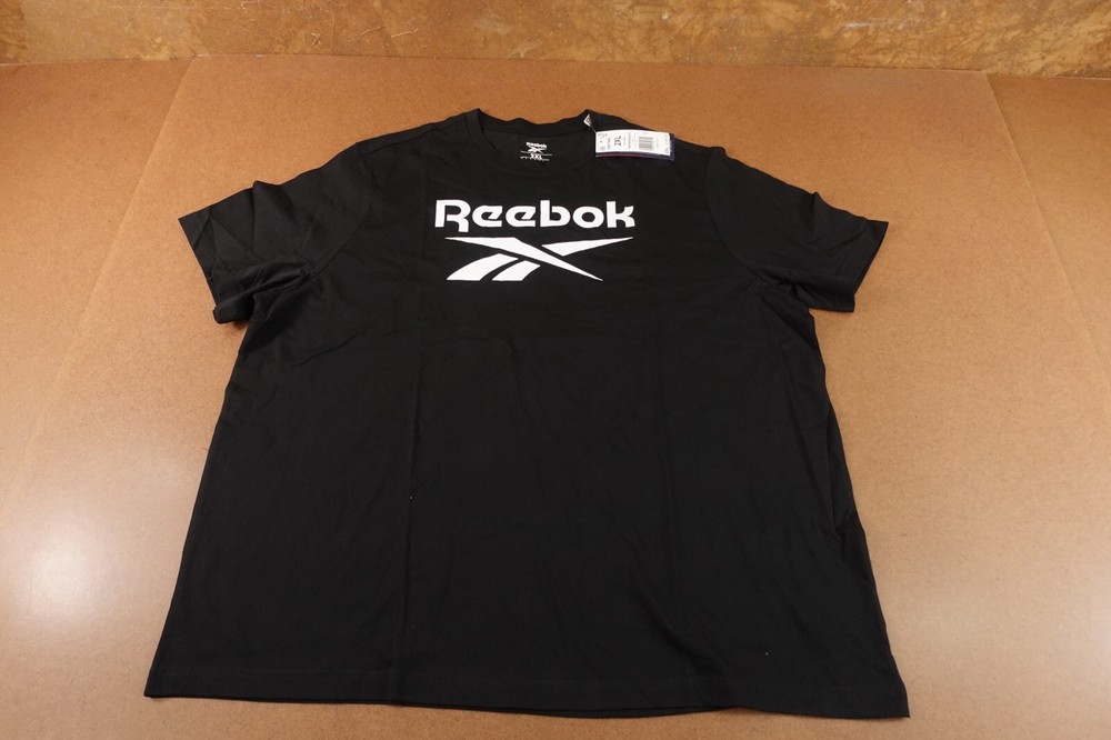 Reebok Mens 2XL Black White Identity Big Stacked Logo Short Sleeve T-Shirt NWT