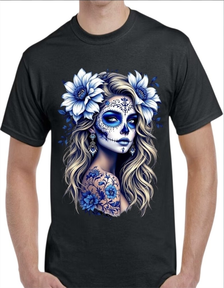Sugar Skull Catrina Black Men’s T-Shirt Small To 3X-Large Style 2
