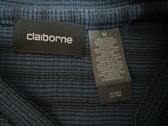 Vintage Claiborne V-Neck T Shirt Men’s Ribbed Blue Black Minimal 90s Y2K Large