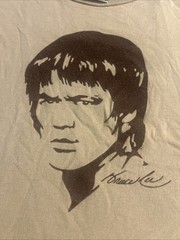 Vintage Bruce Lee T Shirt Men’s Graphic Kung-Fu Dragon Felt Size L