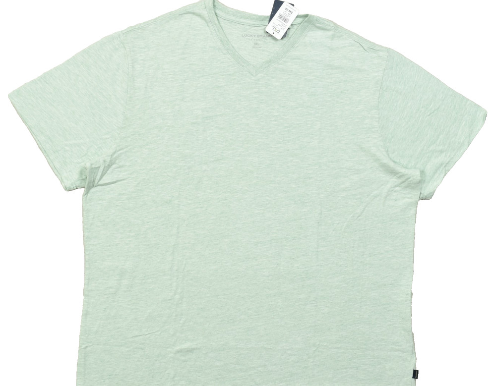 Lucky Brand Men’s V Neck T Shirt Short Sleeve Green Linen Blend Size 3XL NEW