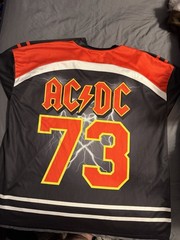 AC DC Hockey Jersey XL Black Red Lightning #73 Graphic Rock Band Long Sleeve