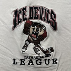 Vintage Looney Tunes Taz Hockey Jersey Shirt Mens Large White Ice Devils 90s