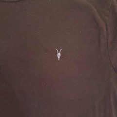 AllSaints Brace Tonic Crew T-Shirt Mens XL Brown Cotton Ramskull Logo MD131G