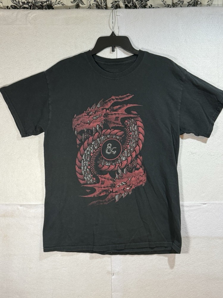 Dungeons & Dragons D&D Black T-Shirt Large Red dragon Fantasy Magic Gaming