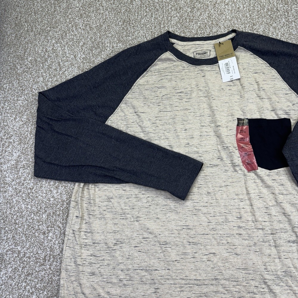 NEW Foundry Pocket T Shirt Mens Size 2XLT Beige Gray Long Sleeve Raglan