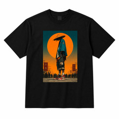 Unisex Graphic Black T-Shirt Cyberpunk Streetwear Loose Fit Japanese Anime Tee