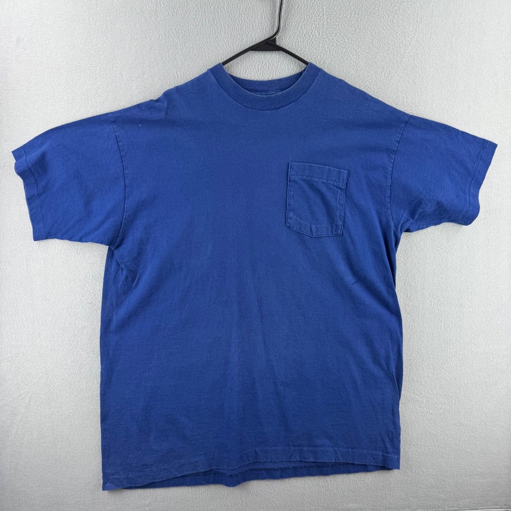 Vintage Blank T Shirt Mens 2XL 90s Blank Selvedge Pocket Tee BVD Made in USA