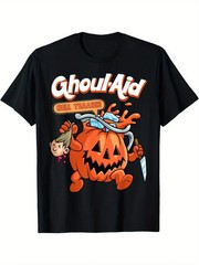 Men’s Halloween Ghoul Aid Pumpkin Graphic T-Shirt – 100% Cotton Short Sleeve Cre