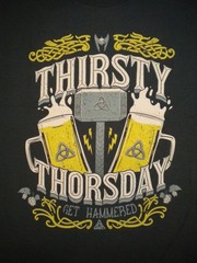 THE AVENGERS Thirsty Thorsday MARVEL Comic Book THOR Art RIPT Apparel SHIRT New