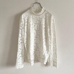 White lace design top, floral pattern, sheer sleees, spring clothing