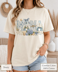 Coastal Mama Shirt, Comfort Colors Lighthouse Hydrangea Tee, Mom Beach Gift