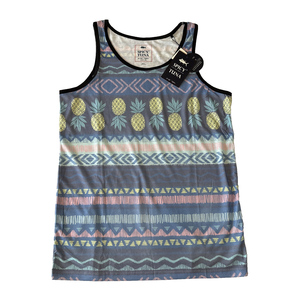 Spicy Tuna NWT Tropical Pineapple Stretch Tank Top S Beach Resort Hawaii Coastal