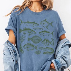 Vintage Fish Illustration Comfort Tee Retro Ocean Marine Life Graphic