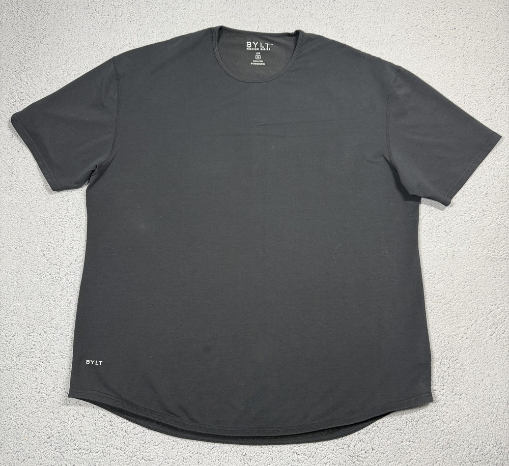 BYLT Drop Cut LUX Shirt Mens 3XL Black Curved Hem Tagless Stretch Tee Casual