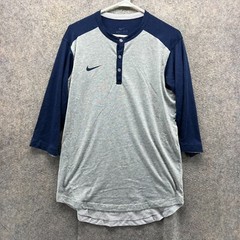 Nike Shirt Men Medium Adult Gray Blue Navy Swoosh Long Sleeve Dri Fit Henley