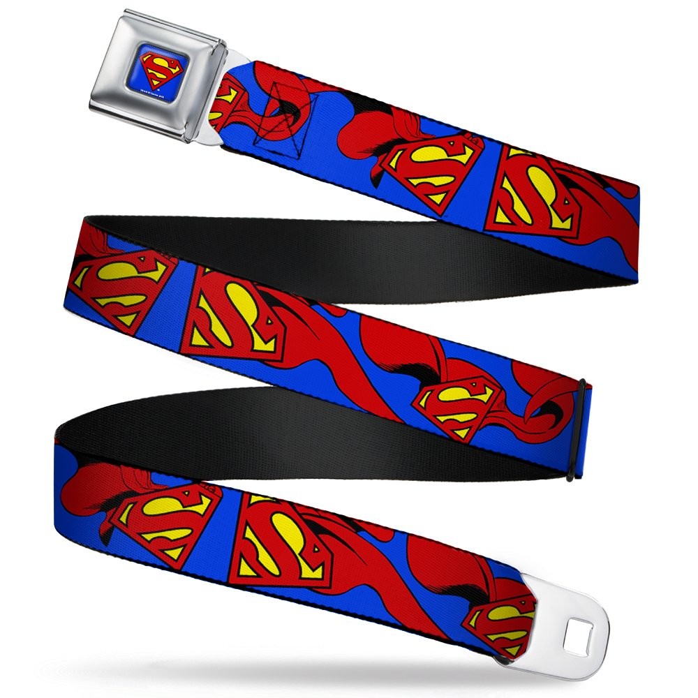 Seatbelt Belt – Superman Shield w/Cape – 1.0″ Wide – 20-36 Inches in Length