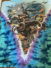 Vintage 90s Y2K Liquid Blue Aquatic Oceanlife Tie Dye Shirt Medium Fish Animals