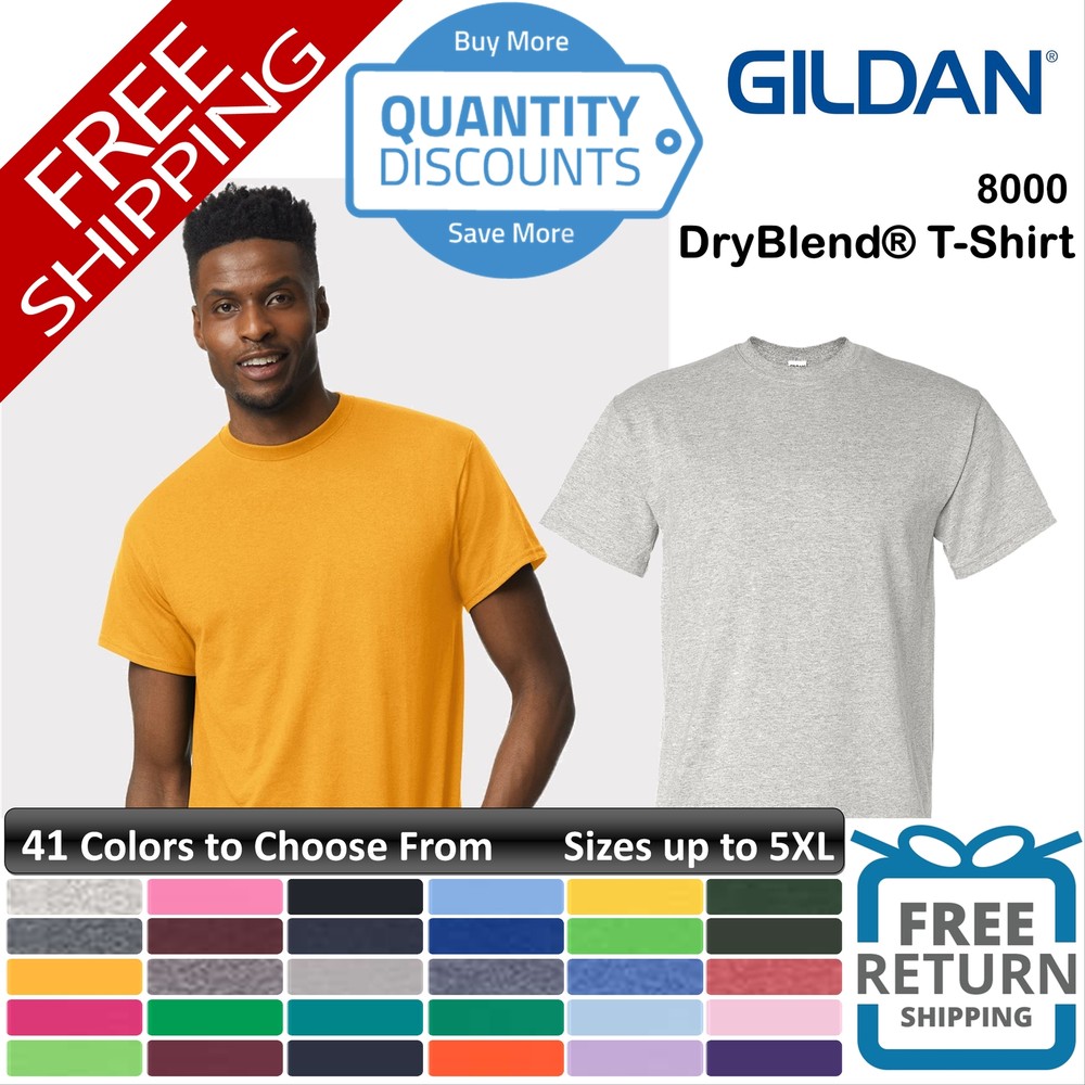 Gildan Men DryBlend Classic fit short sleeve T-Shirt new Up To 5XL 8000a