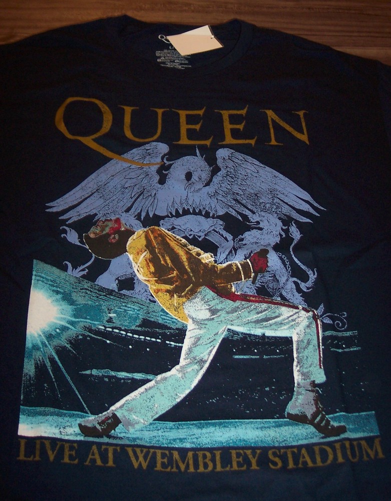 QUEEN Live At Wembley Stadium Freddie Mercury T-Shirt MENS Black MEDIUM Band NEW